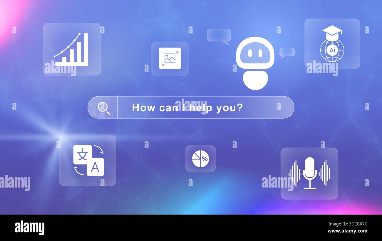 Virtual assistant offers support in various areas like data management and communication Stock Photo