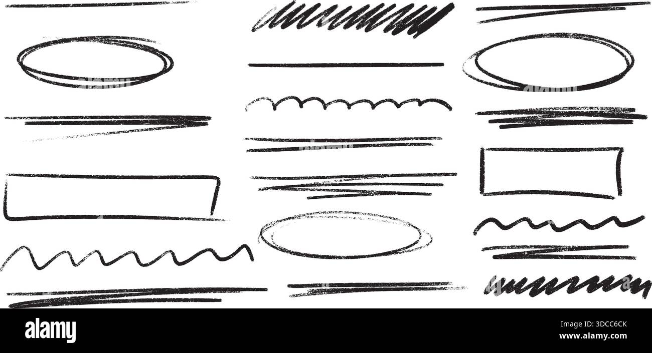 Hand drawn crayon highlight strokes with black underline marks and ...