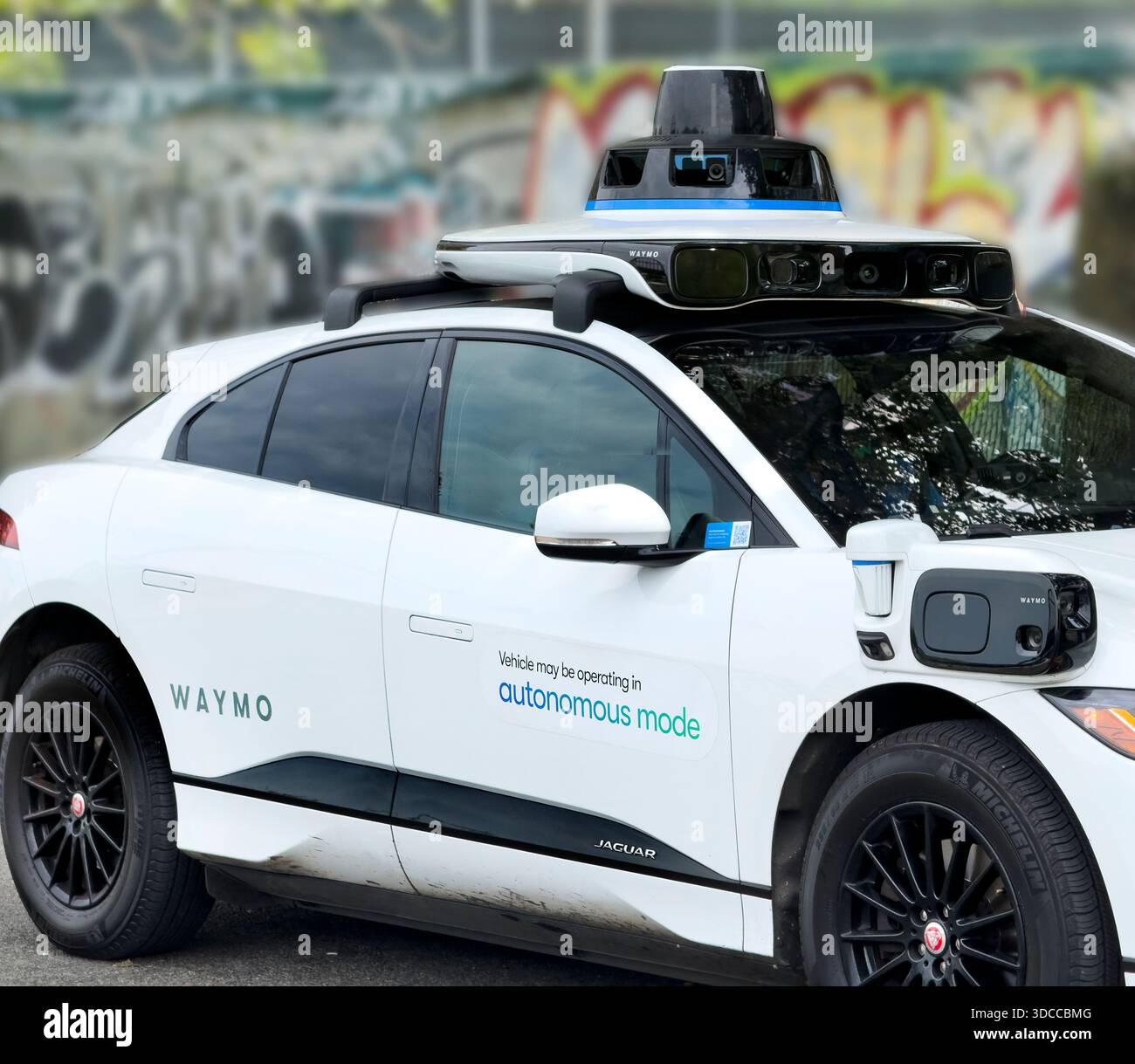 Waymo driverless test car, a Jaguar I-PACE electric vehicle, Meatpacking  District, Manhattan, New York City, New York, USA Stock Photo - Alamy