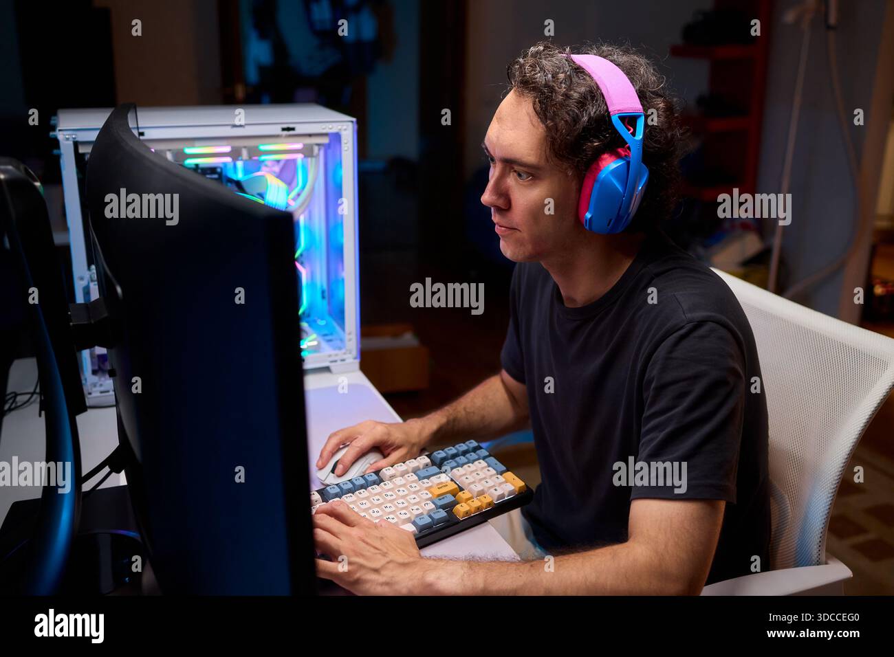 A Unique Gaming Setup Featuring Exceptional Arm Support Designed for Enhanced Comfort Stock Photo