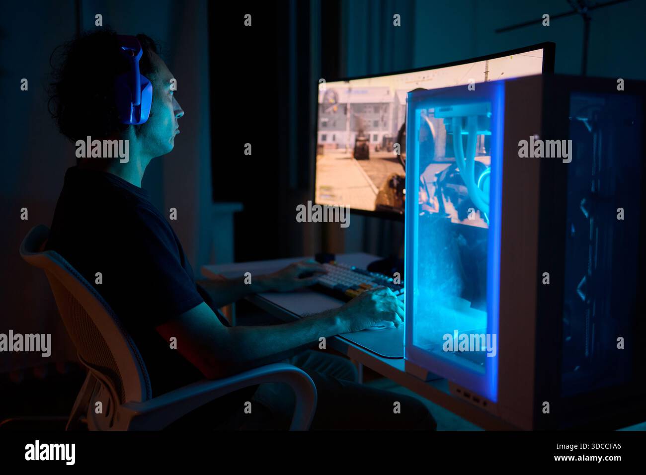 A Unique Gaming Setup Featuring Exceptional Arm Support Designed for Enhanced Comfort Stock Photo