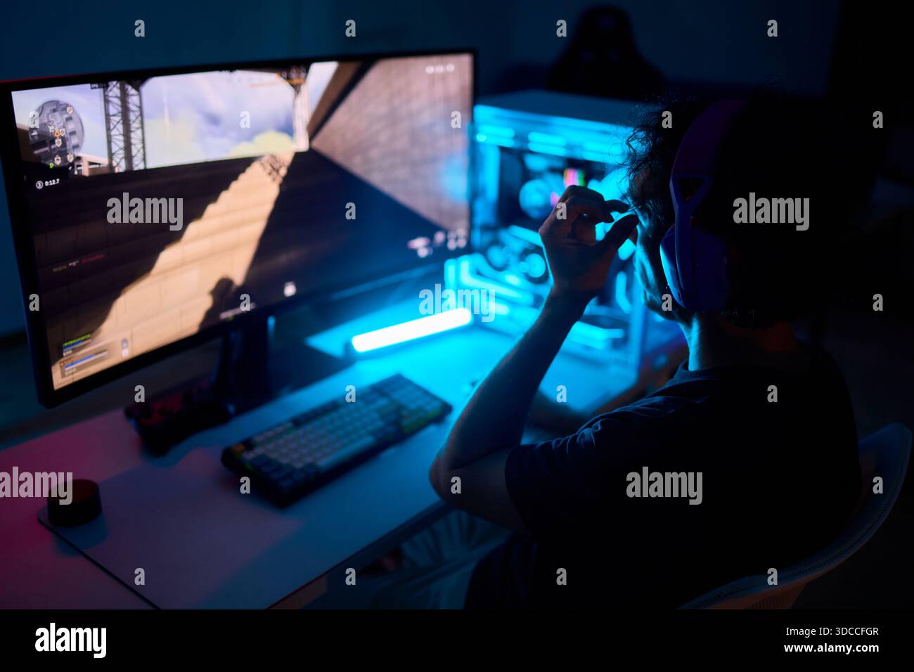 A Unique Gaming Setup Featuring Exceptional Arm Support Designed for Enhanced Comfort Stock Photo