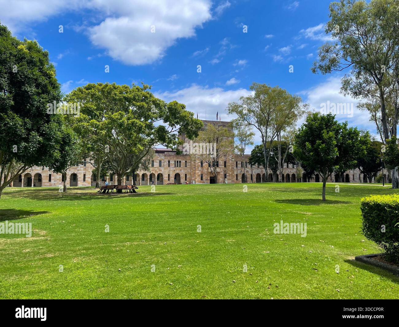 The historic sandstone Great Court and Forgan Smith Building at the University of Queensland, Brisbane, Australia - Smartphone Captured Stock Image