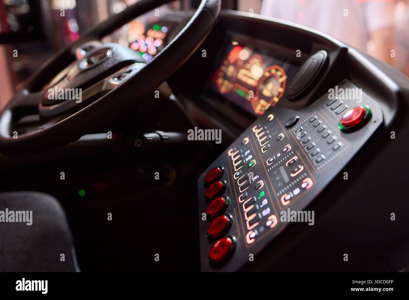 The Modern Bus Interior has a high-tech dashboard and advanced controls ...