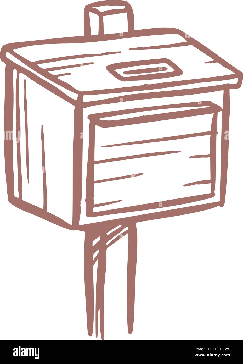 Hand drawn roadside mailbox mounted on a post with a simple rectangular door. Stock Vector