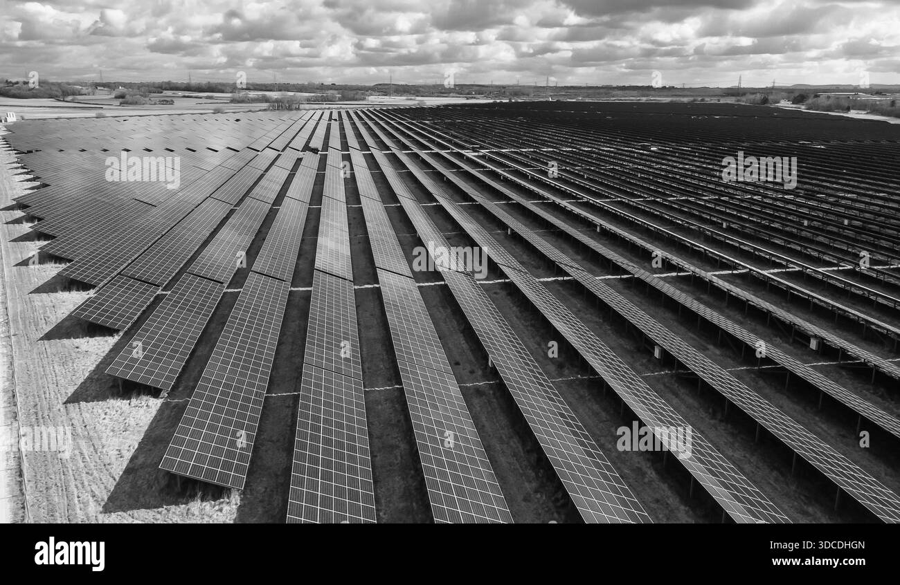 Aerial black and white view of large solar farm Stock Photo - Alamy