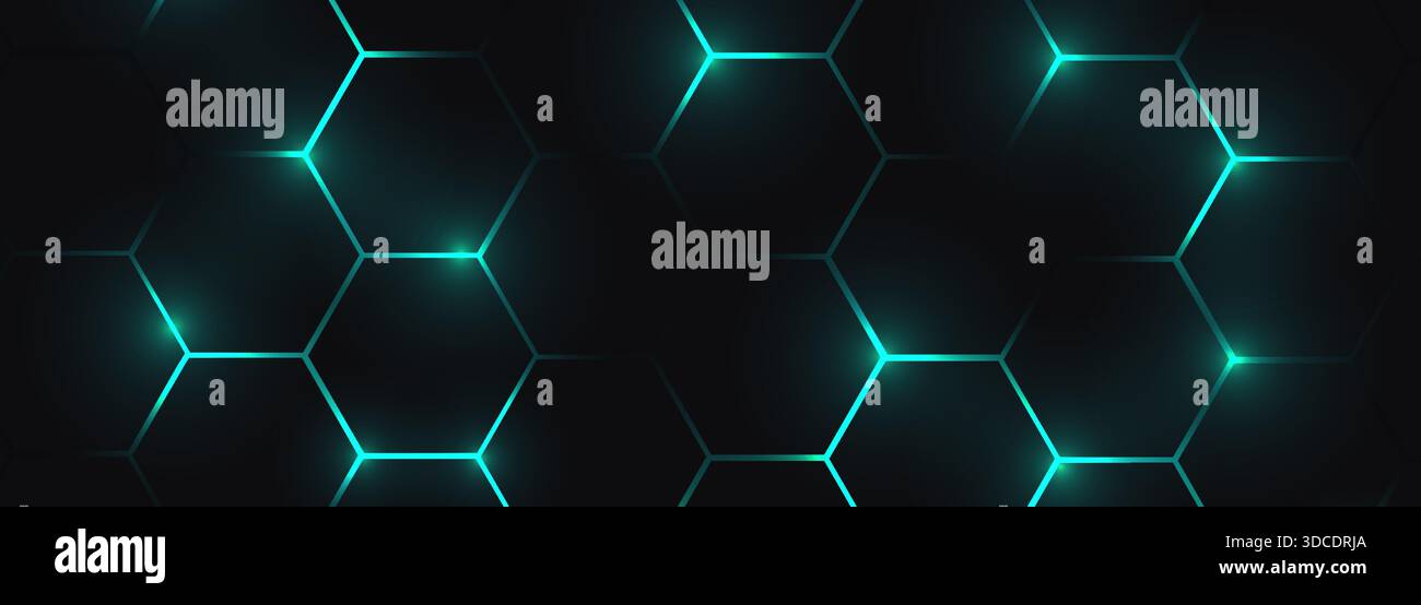 Dark hexagonal abstract technology background with blue colored bright ...