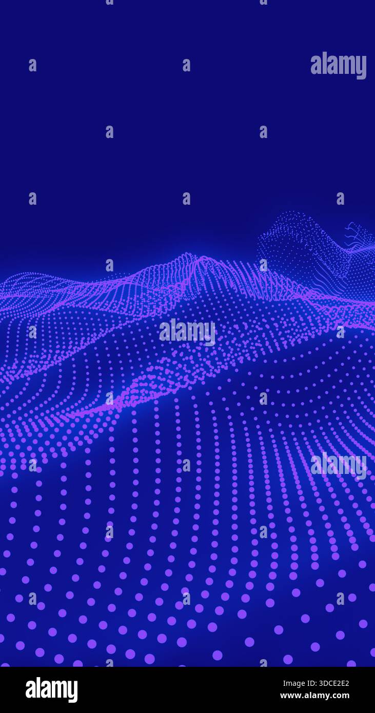 Data visualization creating abstract grid points in a technological wave pattern, representing digital information flow Stock Photo
