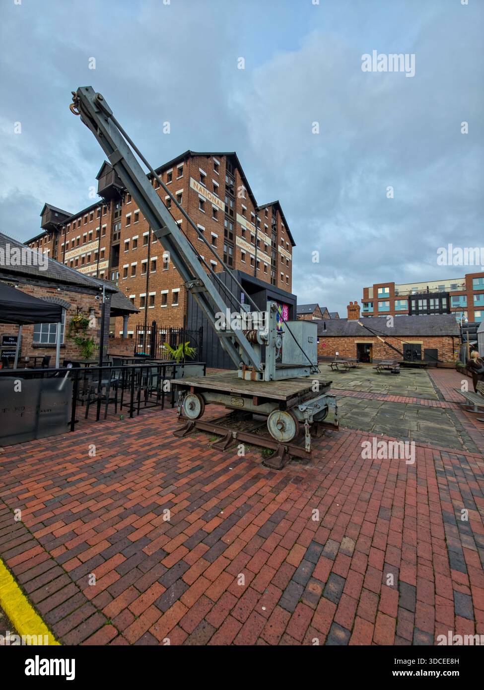 Vintage Steam Crane on Cobblestone Quay, Historic Gloucester Docks, England - Smartphone Captured Stock Image