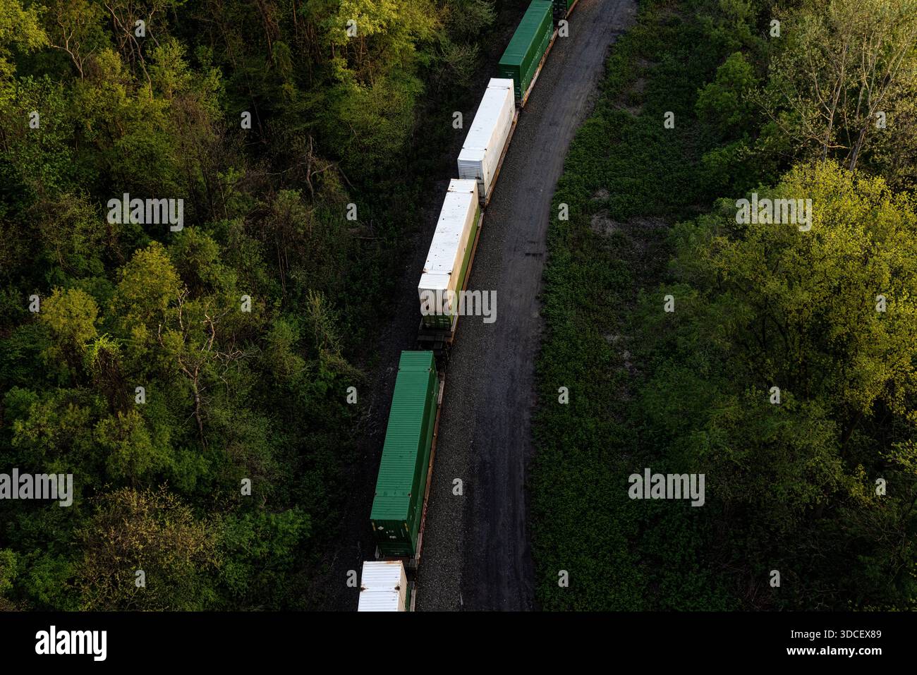Stack Train Jpg Overhead looking down on container stack train in wilderness Stock ...