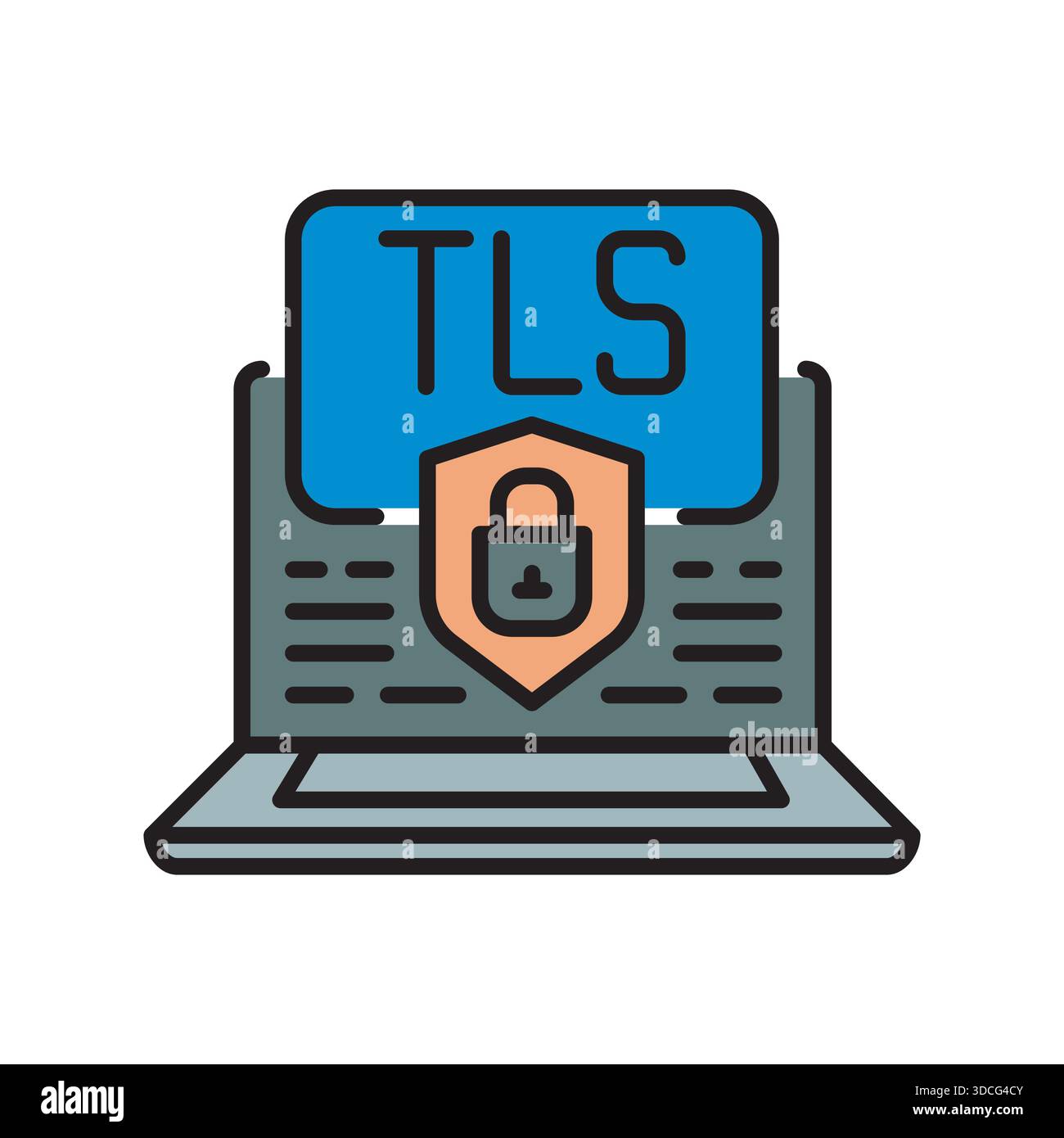 tsl certificate black line icon. Vector isolated element.Editable stroke Stock Vector