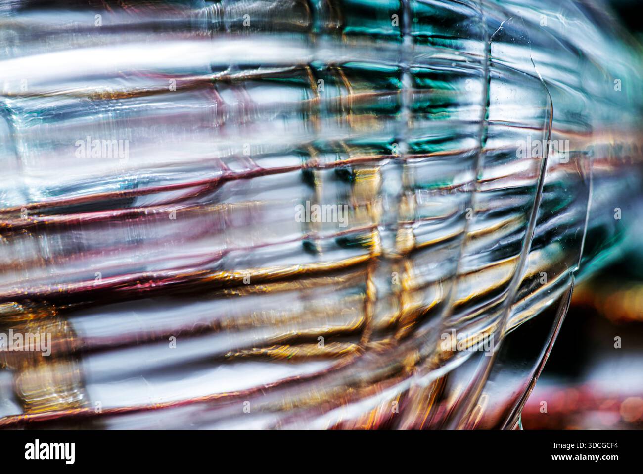 Abstract macro of ribbed translucent glass showing horizontal bands ...