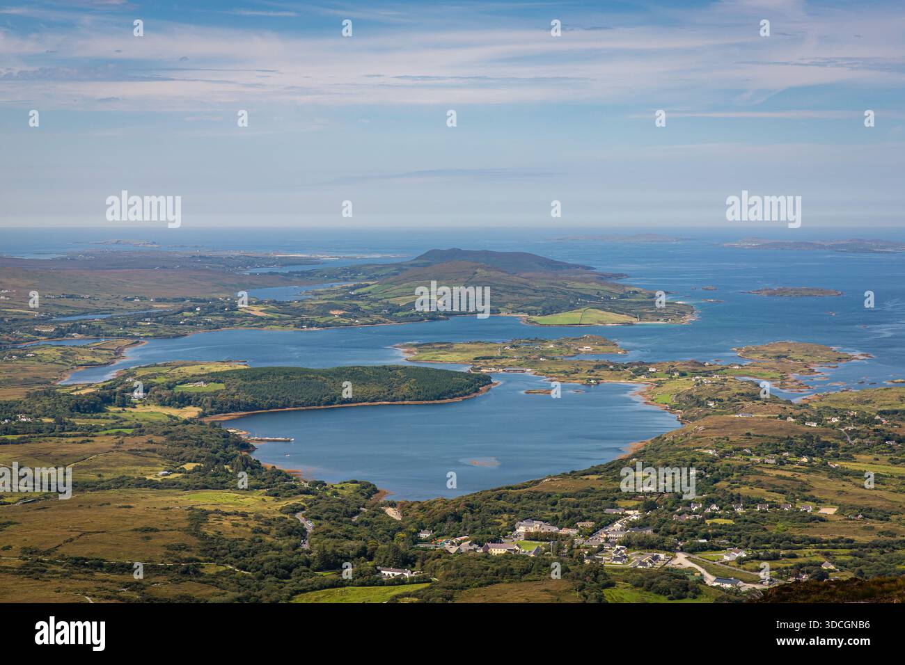 View of a sprawling coastal region featuring islands, inlets, and lush ...