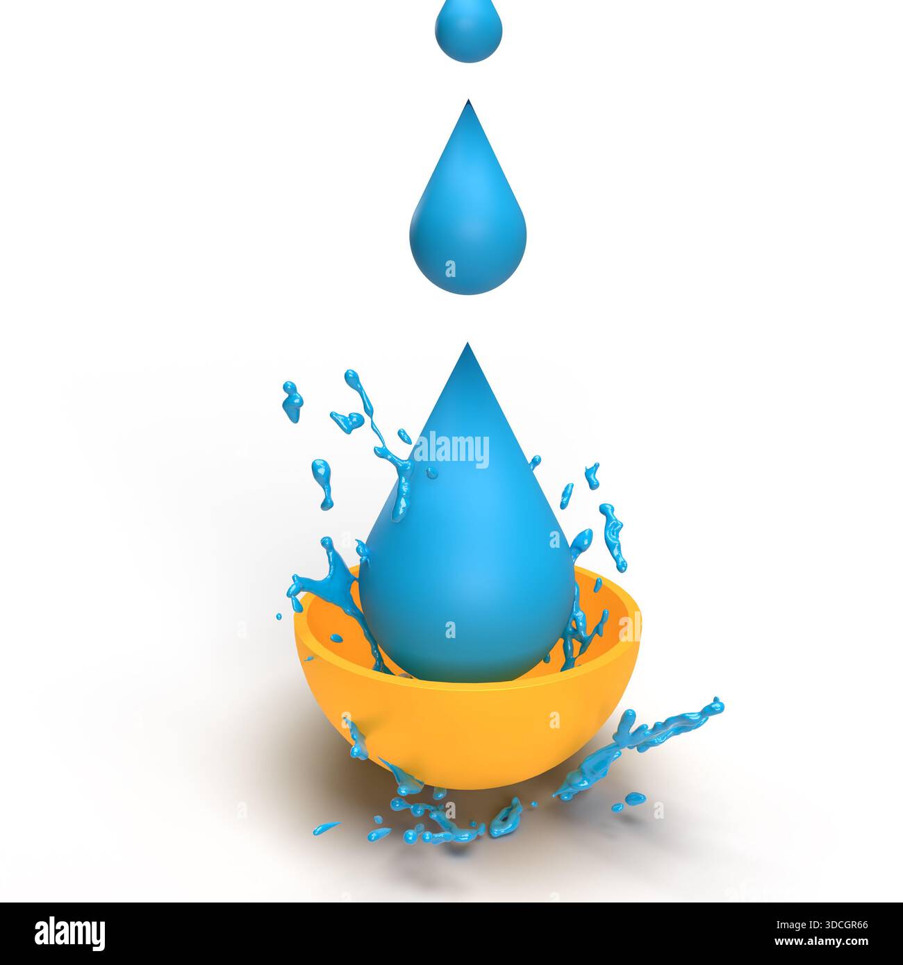 Bowl and water drops on white background. splashing water, water drops and orange bowl Stock Photo