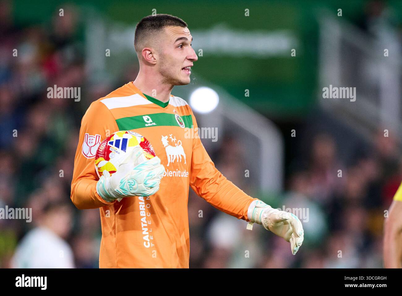 Plamen Andreev of Real Racing Club with the ball during the Copa del Rey match between Real Racing Club and Villarreal CF at Campos de Sport El Sardin Stock Photo
