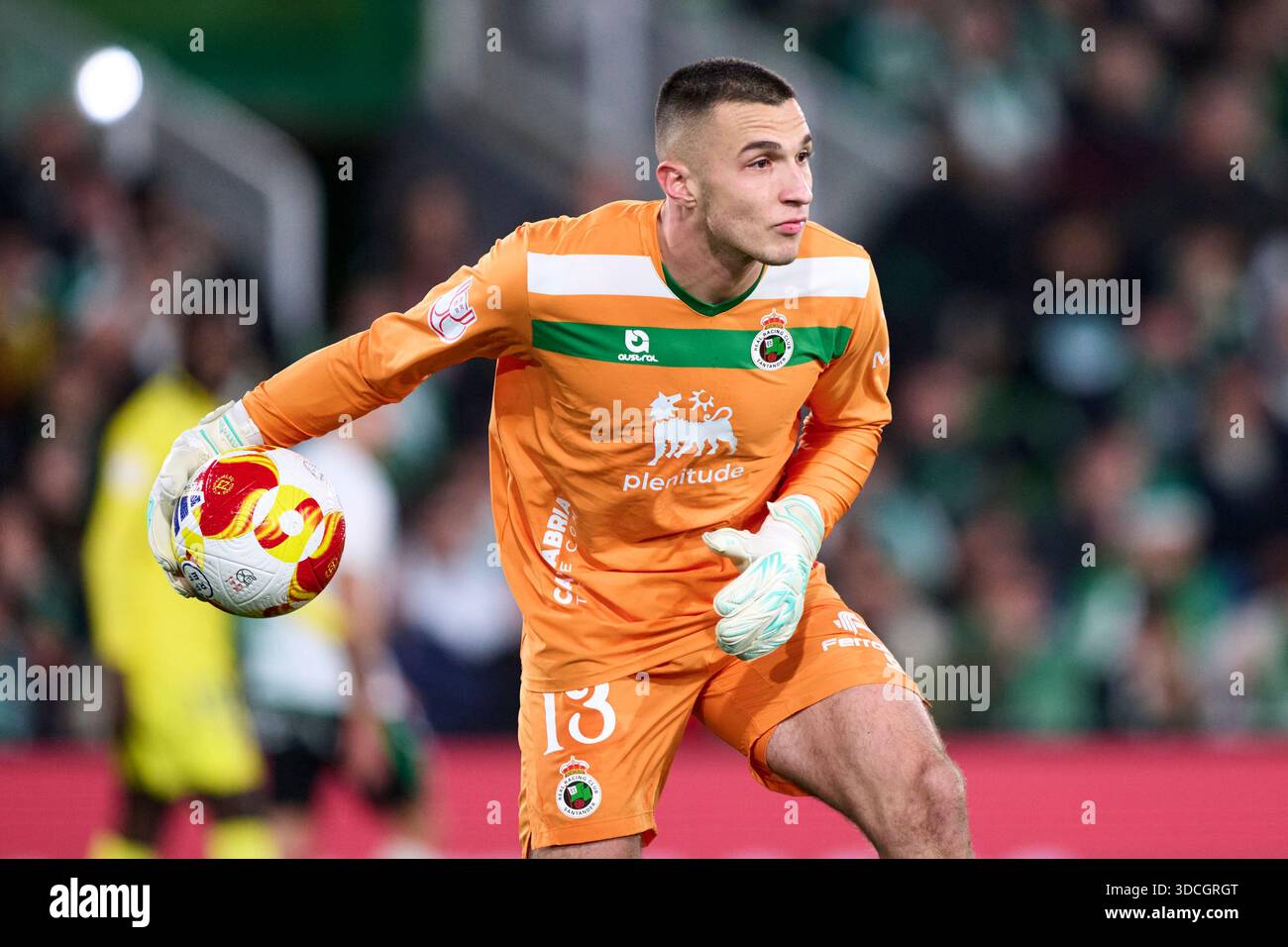 Plamen Andreev of Real Racing Club with the ball during the Copa del Rey match between Real Racing Club and Villarreal CF at Campos de Sport El Sardin Stock Photo