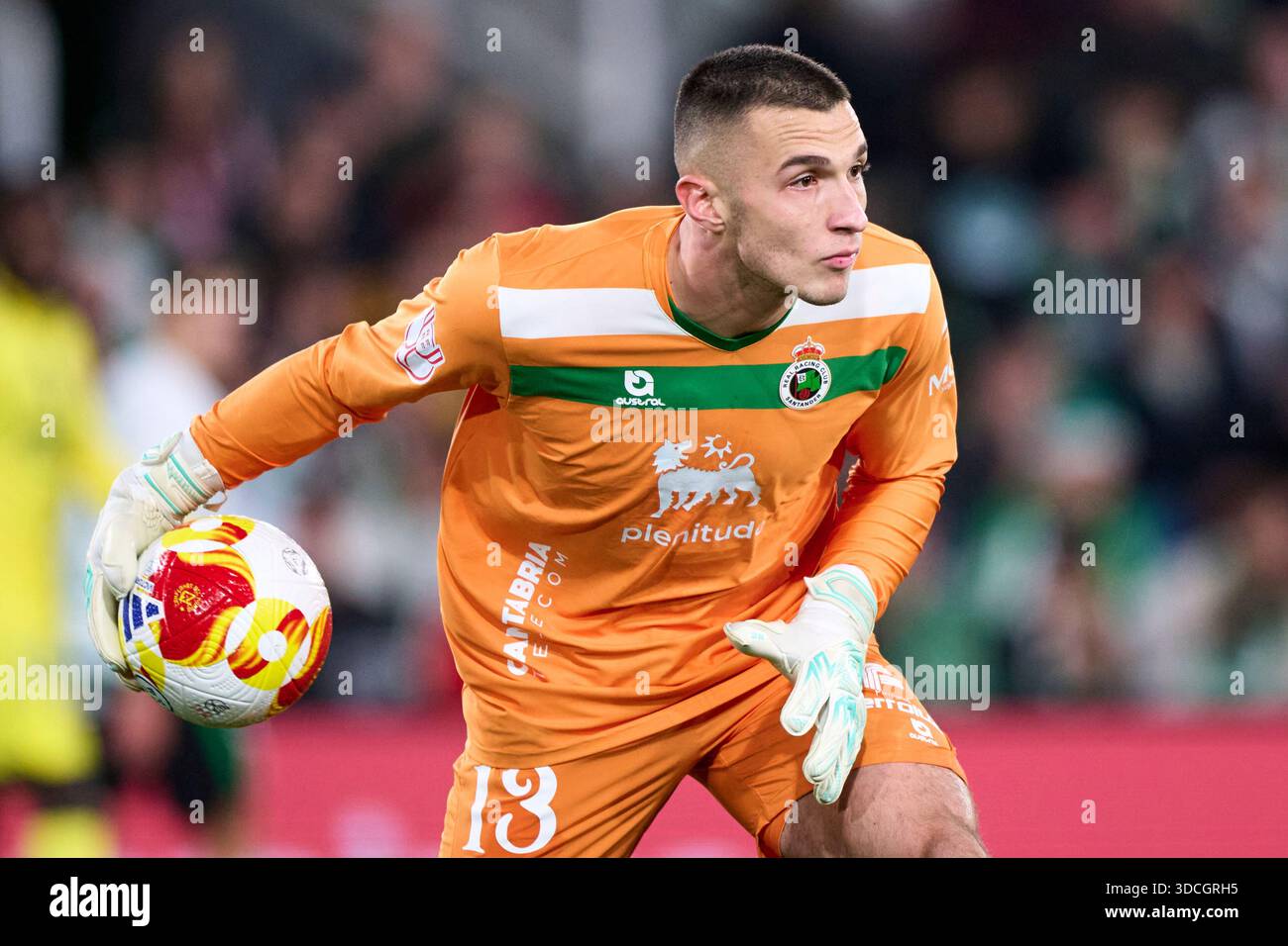 Plamen Andreev of Real Racing Club with the ball during the Copa del Rey match between Real Racing Club and Villarreal CF at Campos de Sport El Sardin Stock Photo