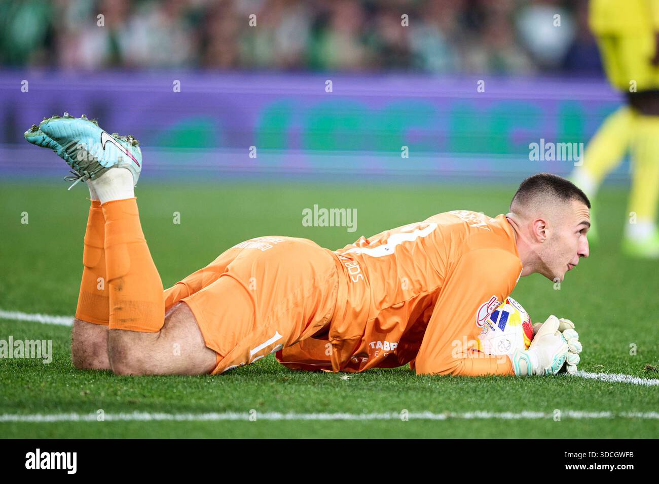 Plamen Andreev of Real Racing Club with the ball during the Copa del Rey match between Real Racing Club and Villarreal CF at Campos de Sport El Sardin Stock Photo