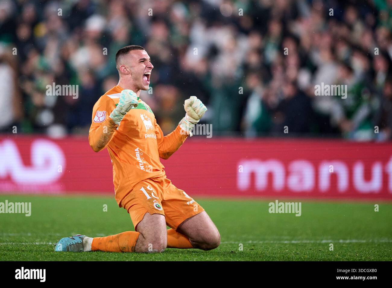 Plamen Andreev of Real Racing Club celebrate the victory during the Copa del Rey match between Real Racing Club and Villarreal CF at Campos de Sport E Stock Photo