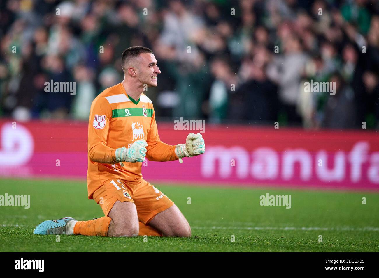 Plamen Andreev of Real Racing Club celebrate the victory during the Copa del Rey match between Real Racing Club and Villarreal CF at Campos de Sport E Stock Photo
