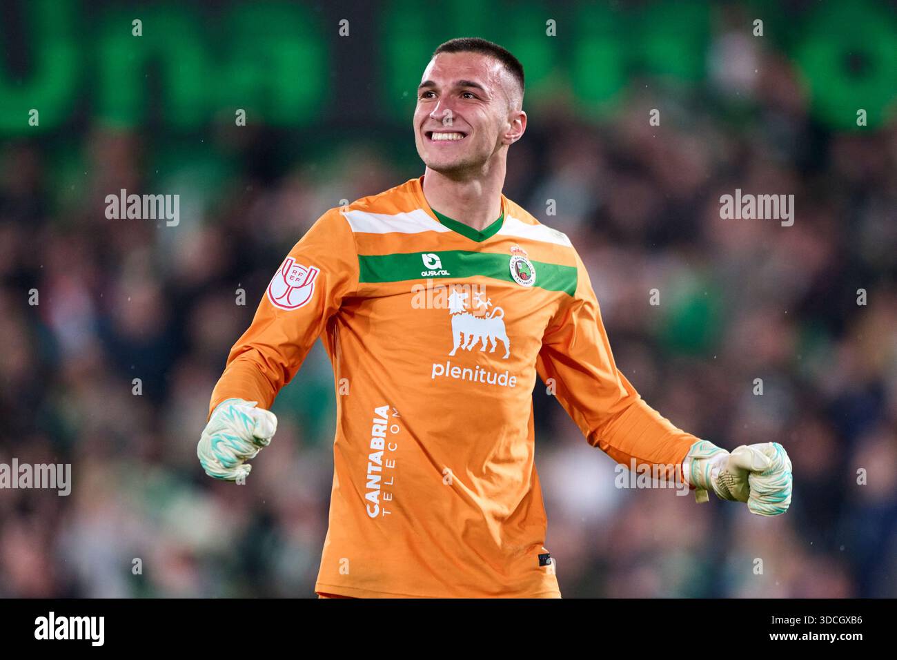 Plamen Andreev of Real Racing Club celebrate the victory during the Copa del Rey match between Real Racing Club and Villarreal CF at Campos de Sport E Stock Photo