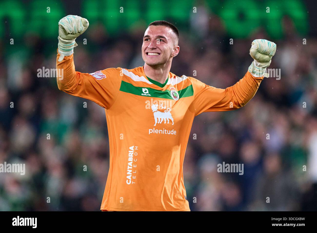 Plamen Andreev of Real Racing Club celebrate the victory during the Copa del Rey match between Real Racing Club and Villarreal CF at Campos de Sport E Stock Photo