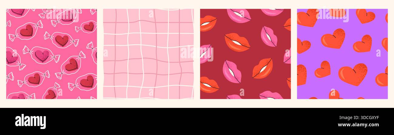 Grainy Seamless Pattern Set for Valentines Day. Stock Vector