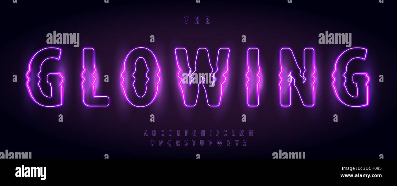 Neon Light Lettering Glow Neon Font Logo Alphabet Vector Light Effect Letters Set Modern ...