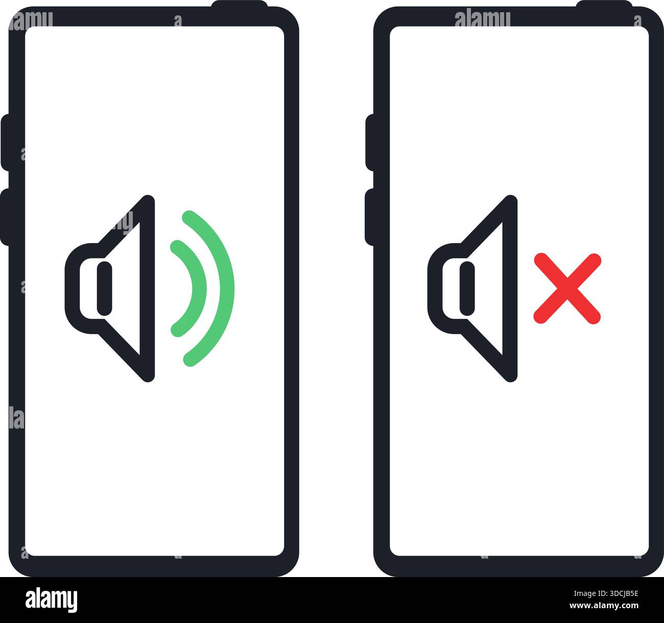 Smartphone icon with sound on and off. Ringing phone. Mute pictogram ...