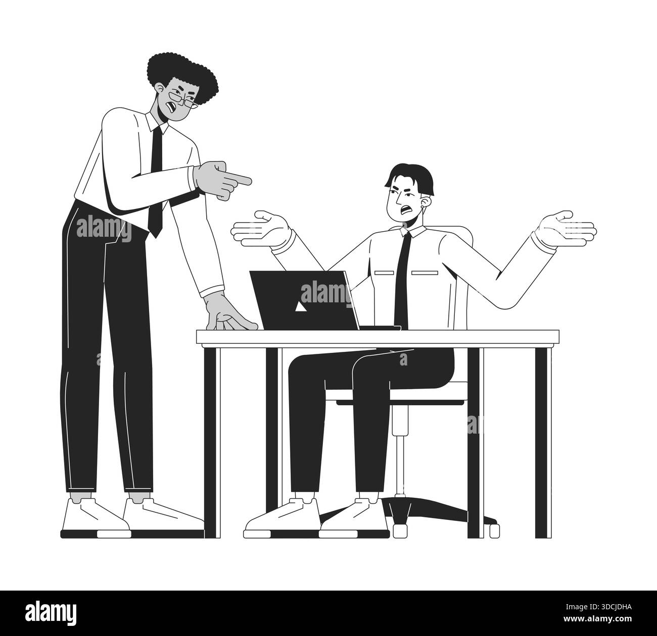 Office disagreement between colleagues 2D line characters Stock Vector