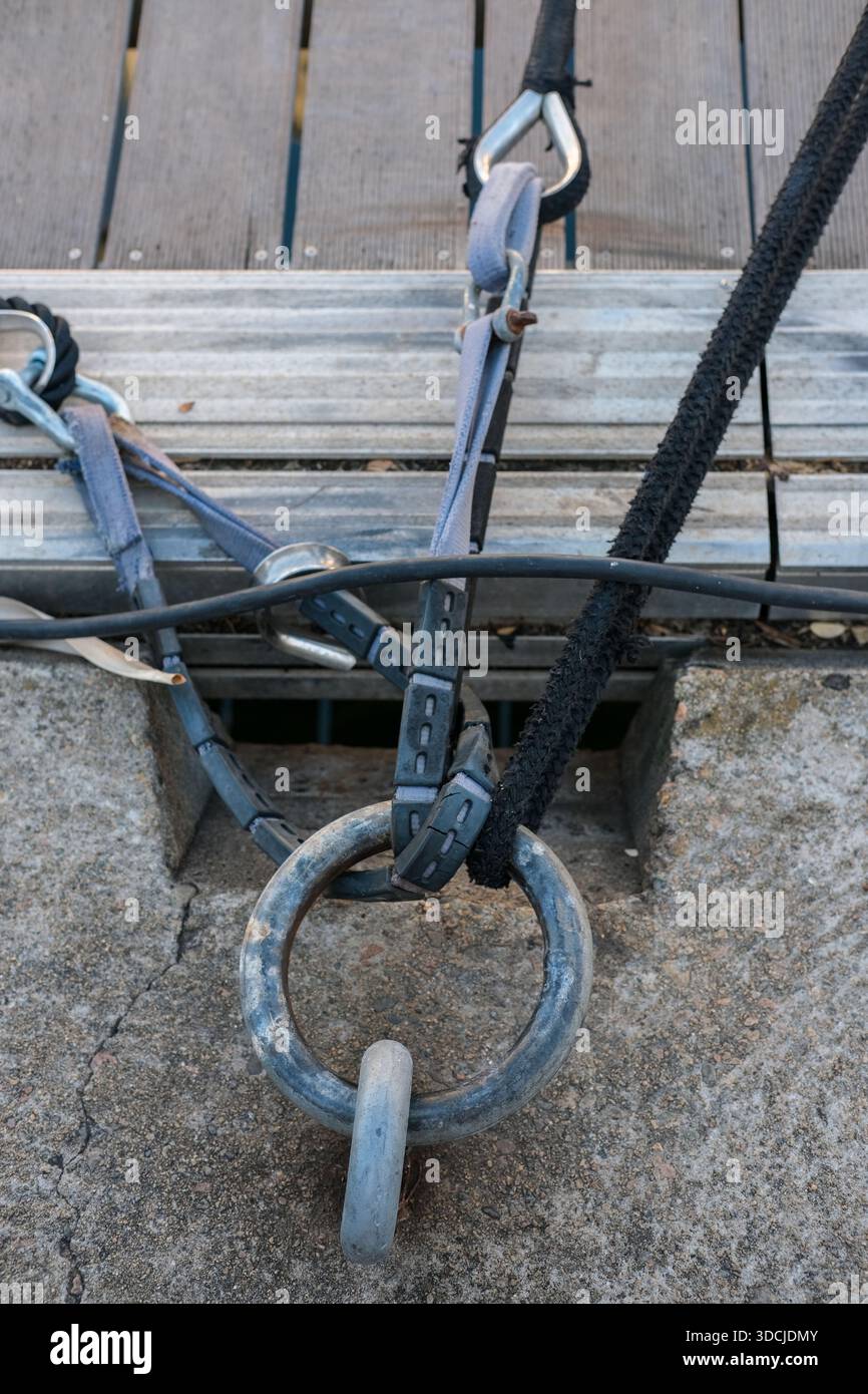 Concrete Rope Vertical close-up showing circular mooring ring embedded in concrete ...