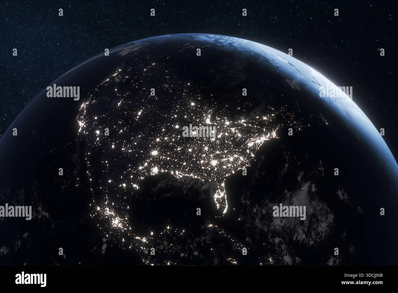 Earth from space at night showing North America illuminated by city ...