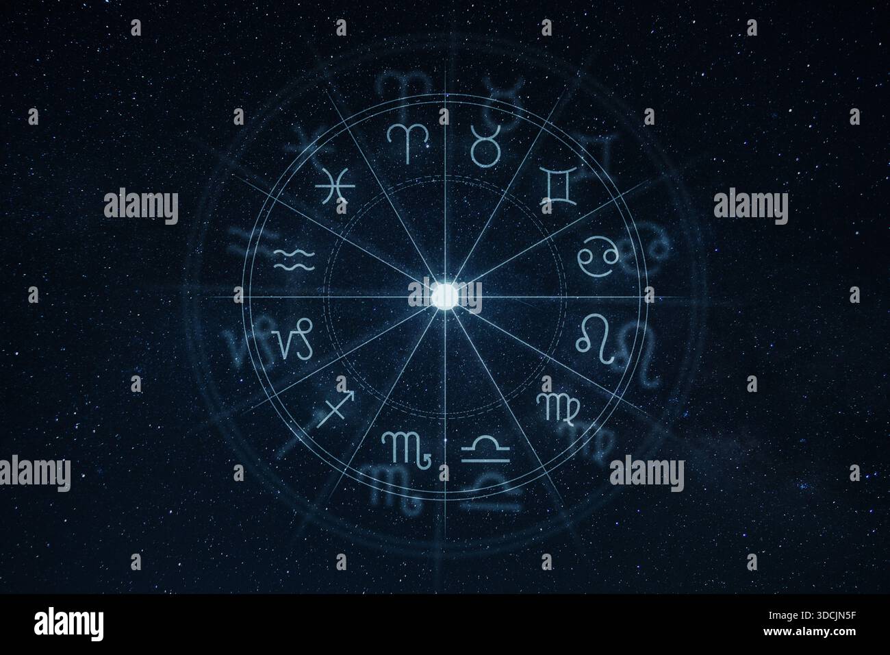 No Astro Sign Zodiac wheel with twelve astrology signs on starry night sky background ...