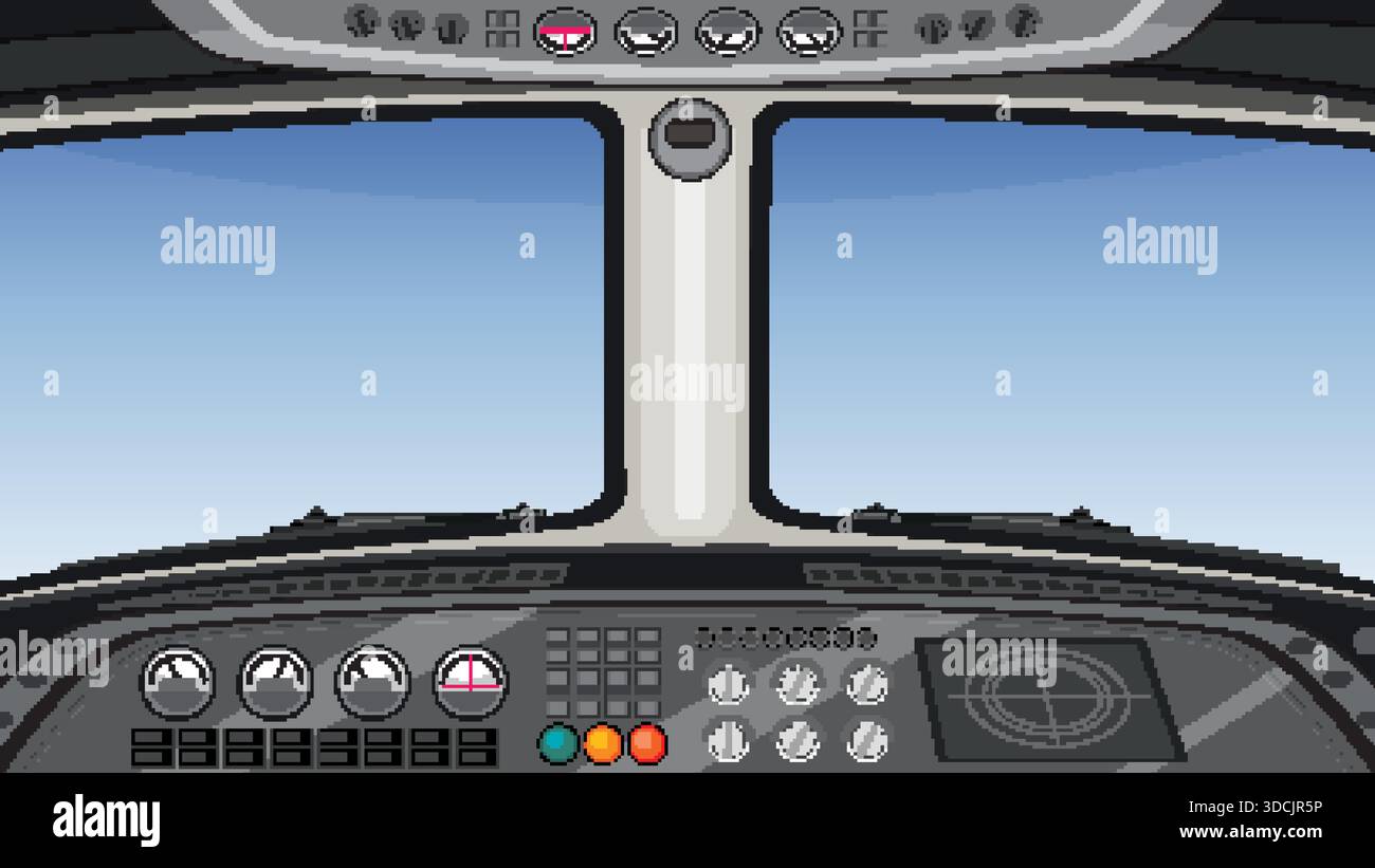 Vector illustration of an airplane cockpit interior, showcasing ...