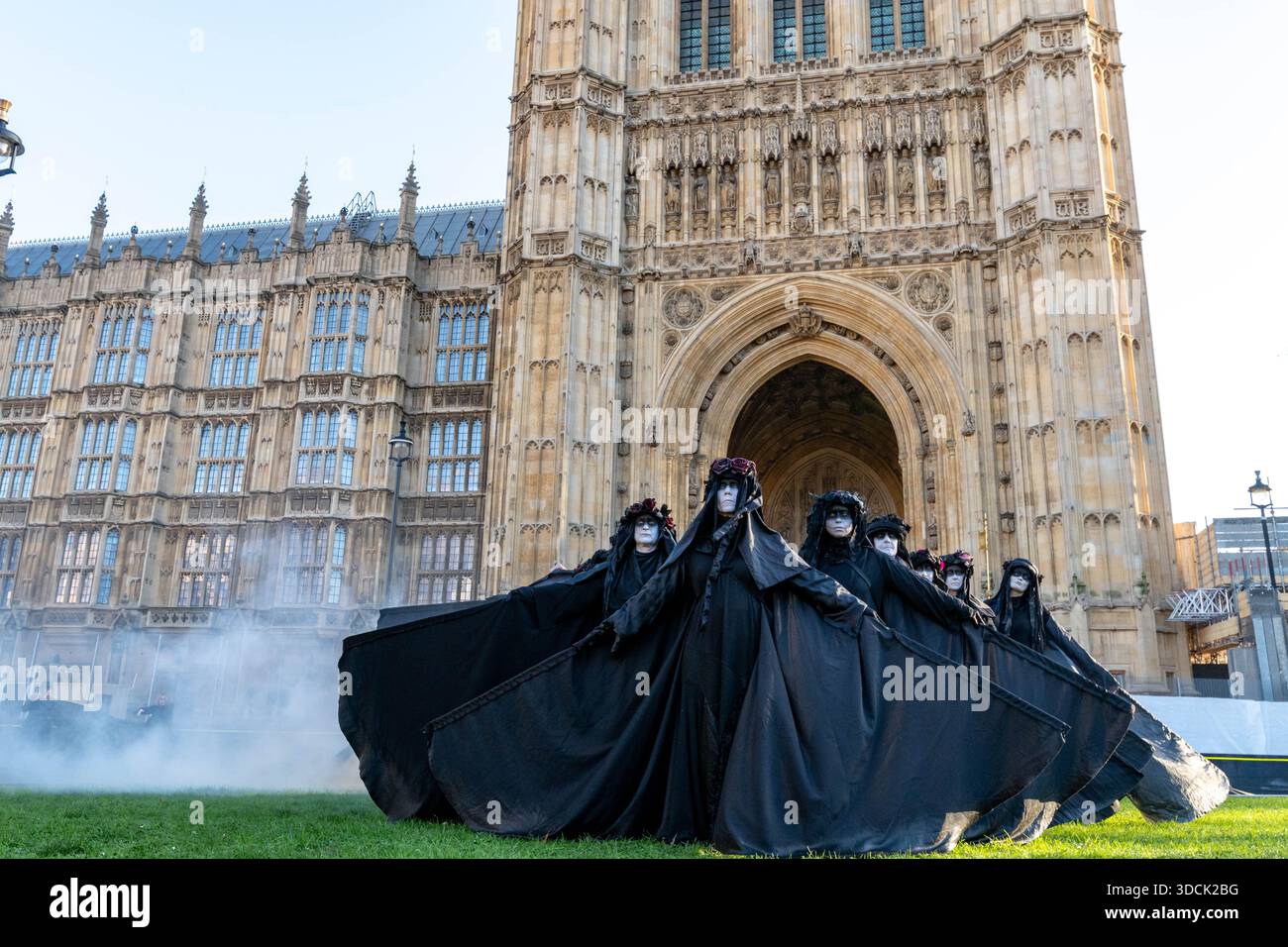 Oil Slickers seen posing in front of Parliament. Extinction Rebellion ...