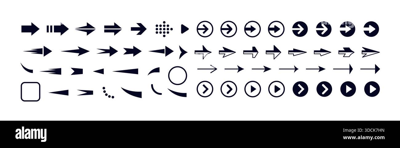 Arrow Direction Navigation UI Interface Pointer Icons Set. Forward Back Next Play Button Logo. Minimal Outline Solid Circle Glyph for Digital Business Stock Vector