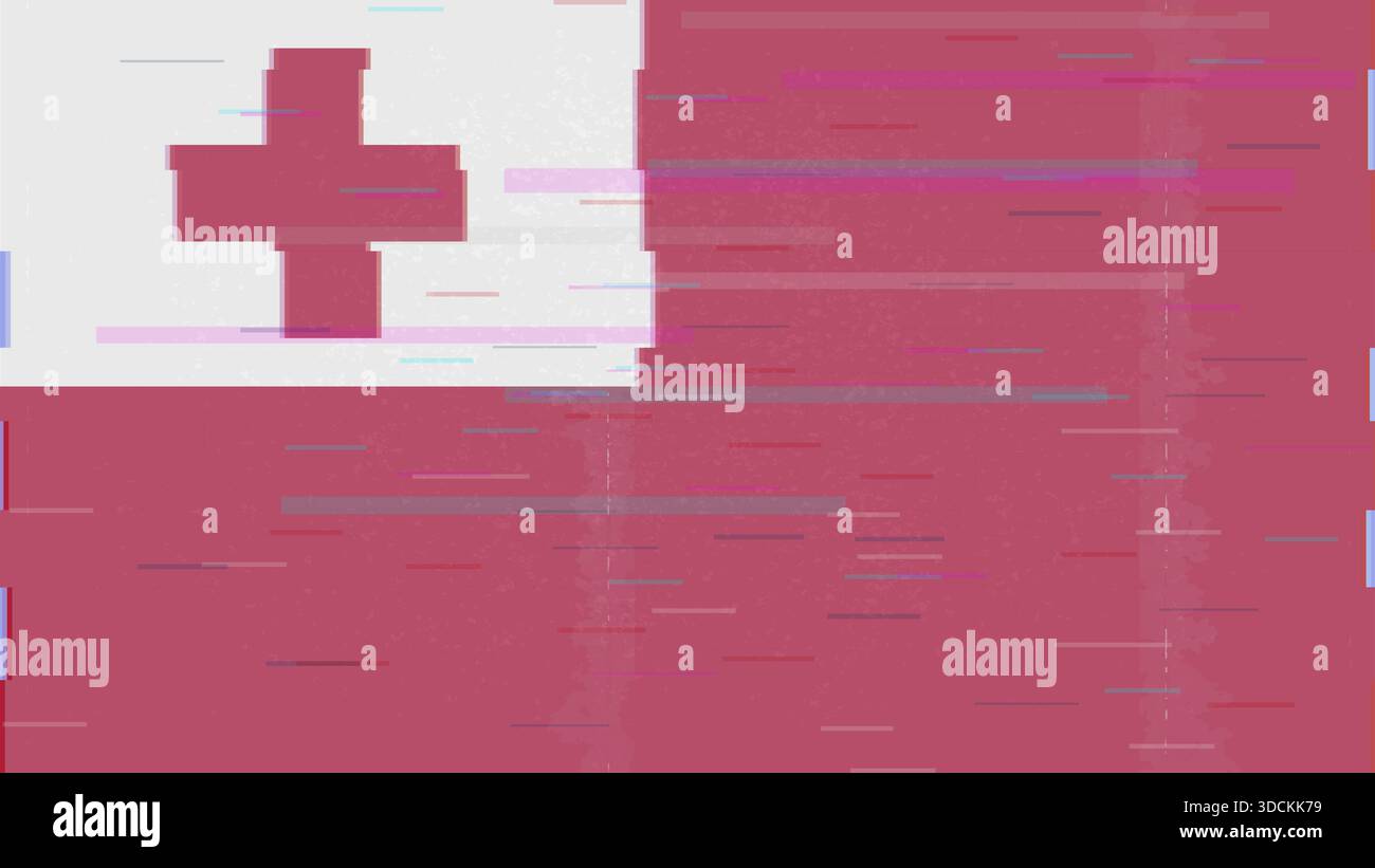 Tonga glitch flag vector, RGB split distortion, digital abstract video frame illustration Stock Vector