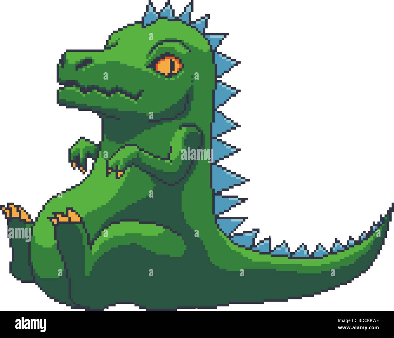 Pixel Art Green Dinosaur Character Stock Vector