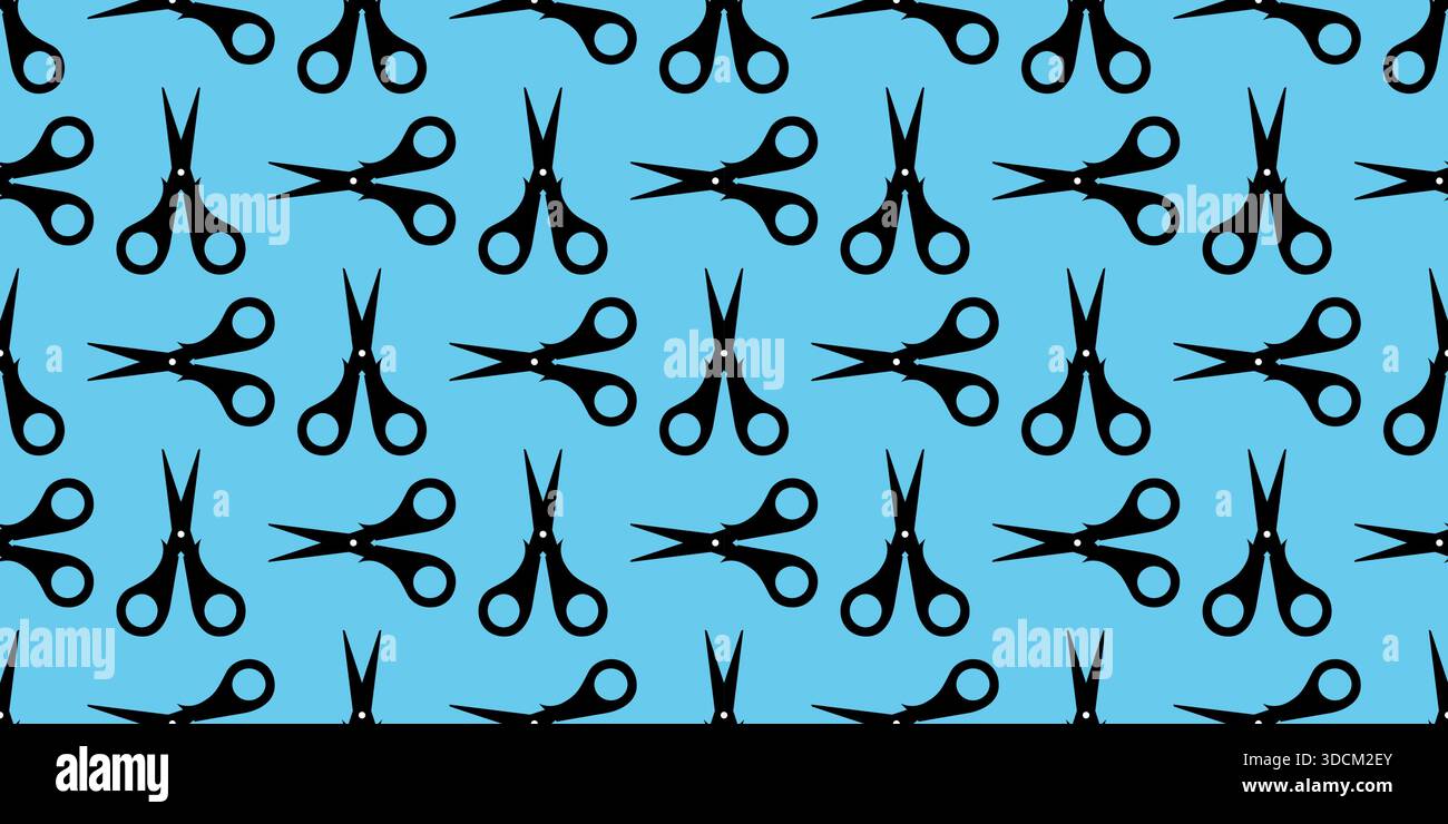 Seamless pattern black scissors on blue isolated background Stock Vector