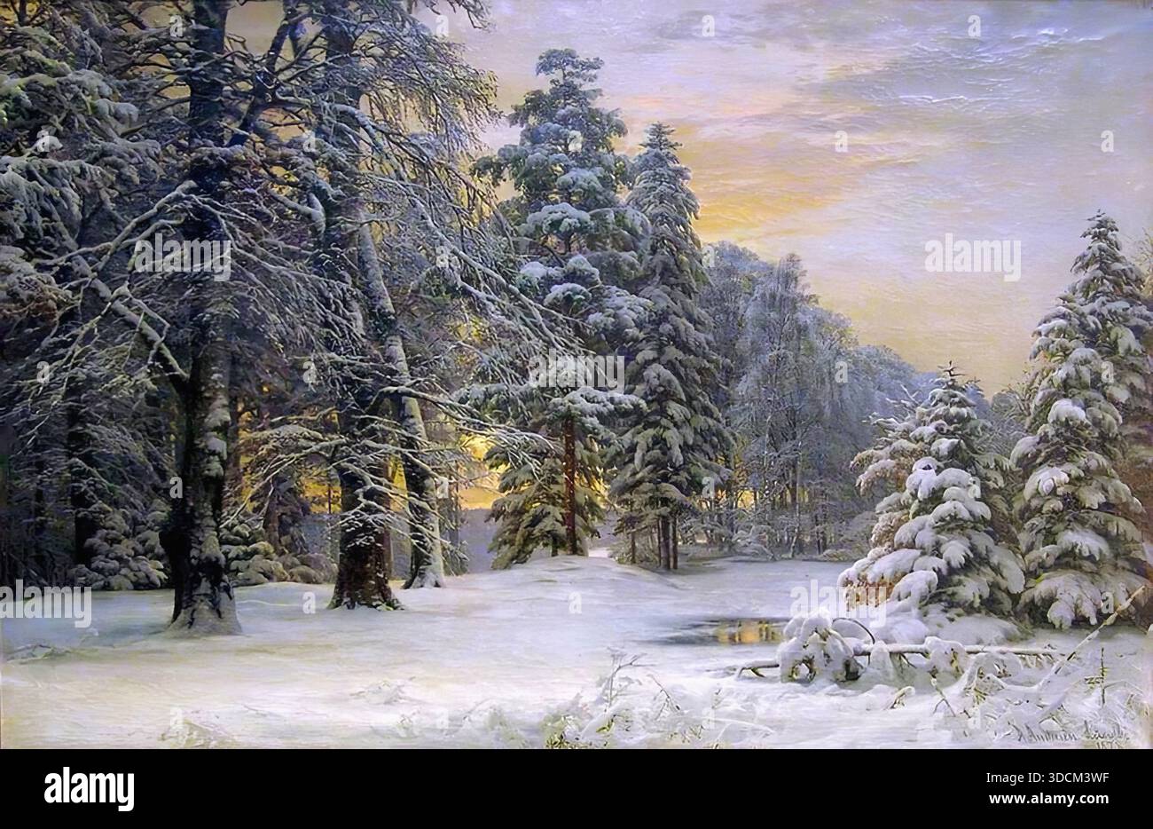 Anders Andersen-Lundby - Winter Landscape on the Riverbank with