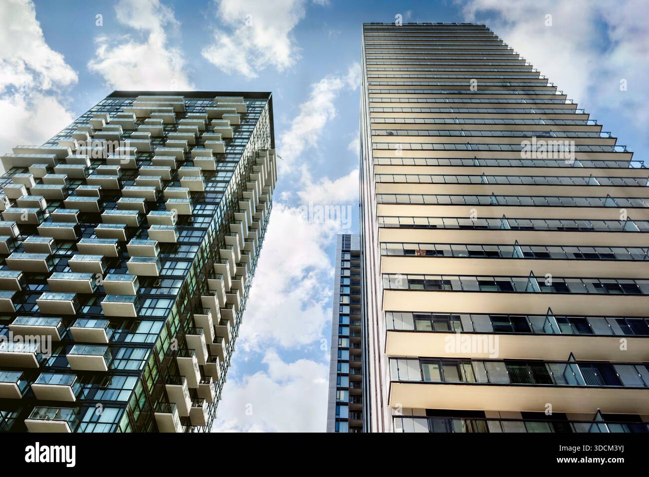 Low angle view of two modern High-rise residential buildings, Toronto, Ontario, Canada Stock Photo