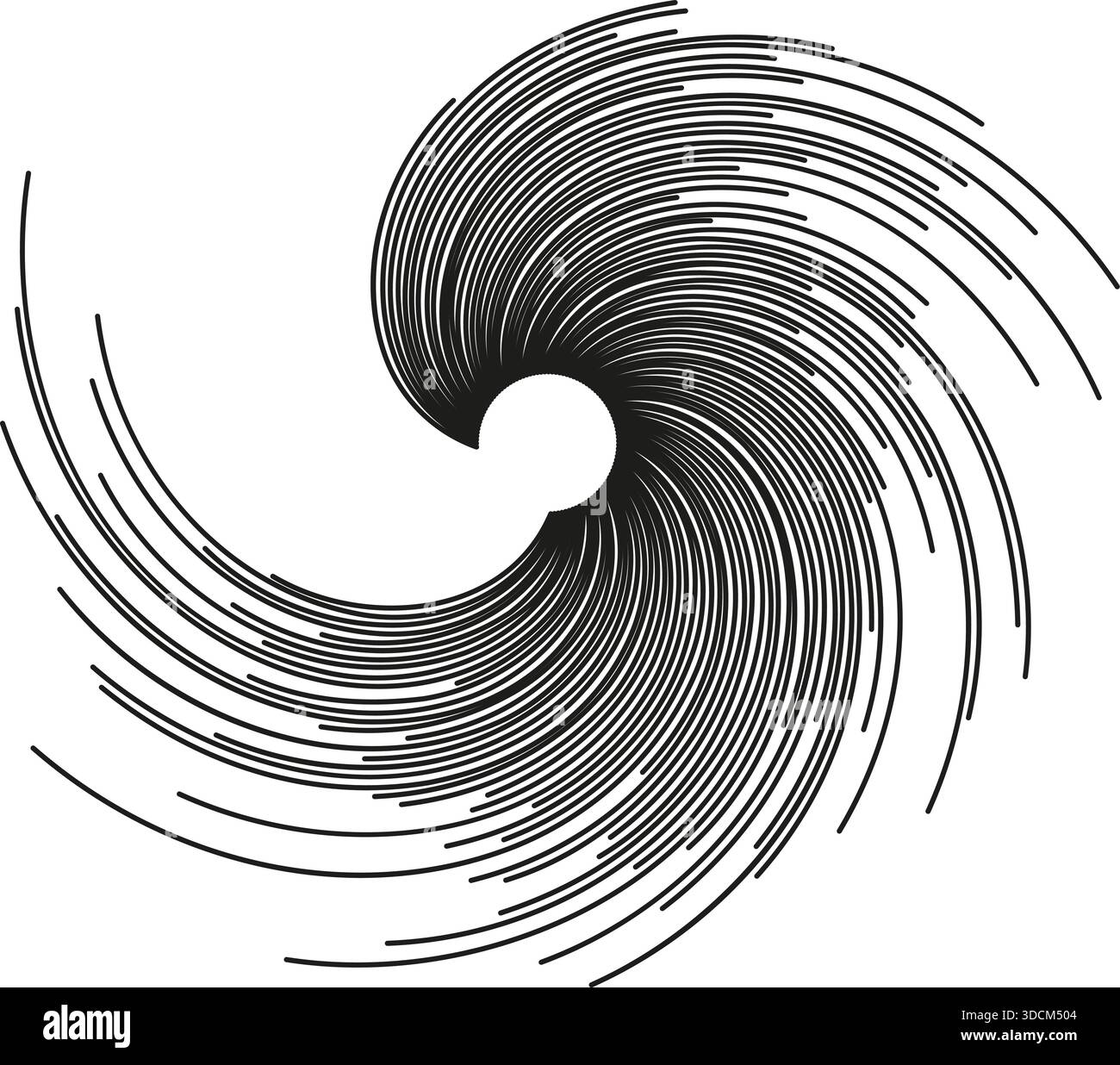Very long irregular rays form a vortex with one quarter of the rays missing. Stock Vector