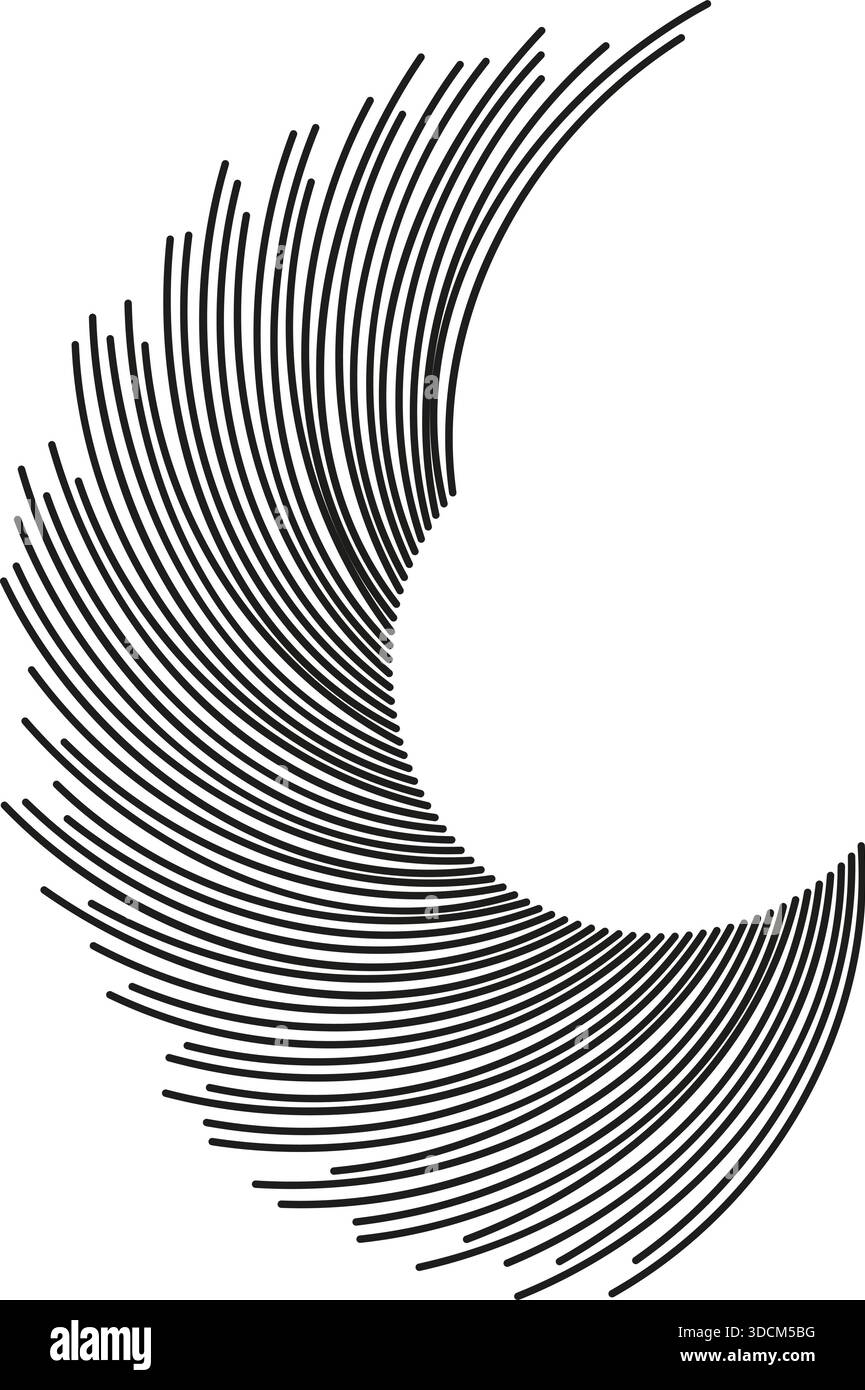 Irregular rays form a vortex inside a semi-circle, leaving a big empty circular space at the center. Stock Vector