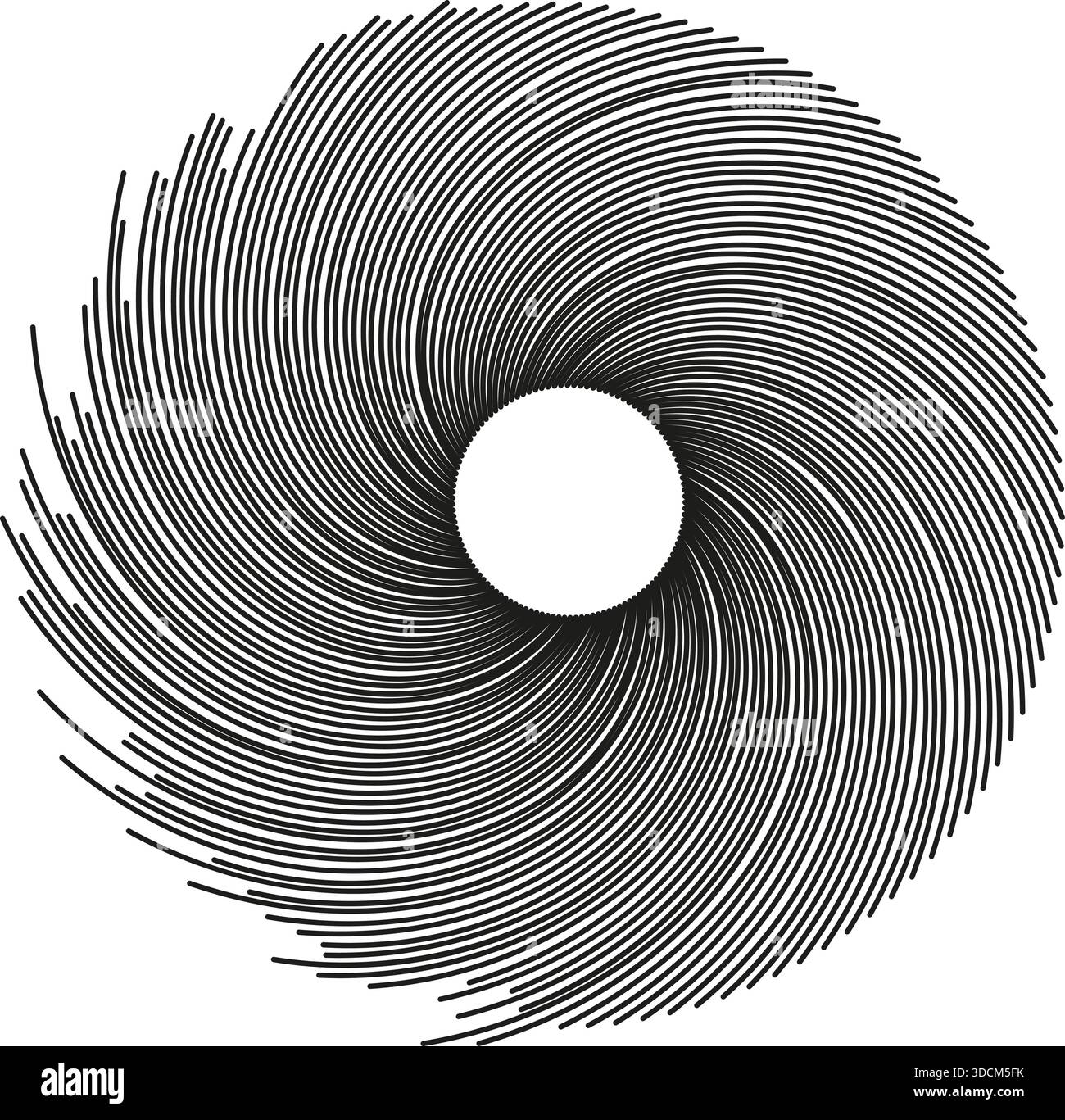 Irregular rays form a vortex inside a half-circle shape, with a circular empty space at the center. Stock Vector