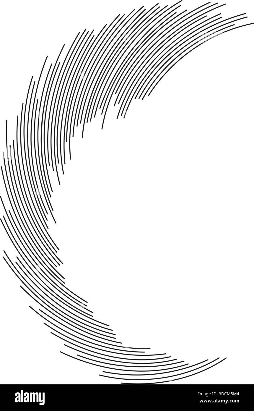 Irregular medium rays form a vortex inside and outside of a half-circle shape. Stock Vector