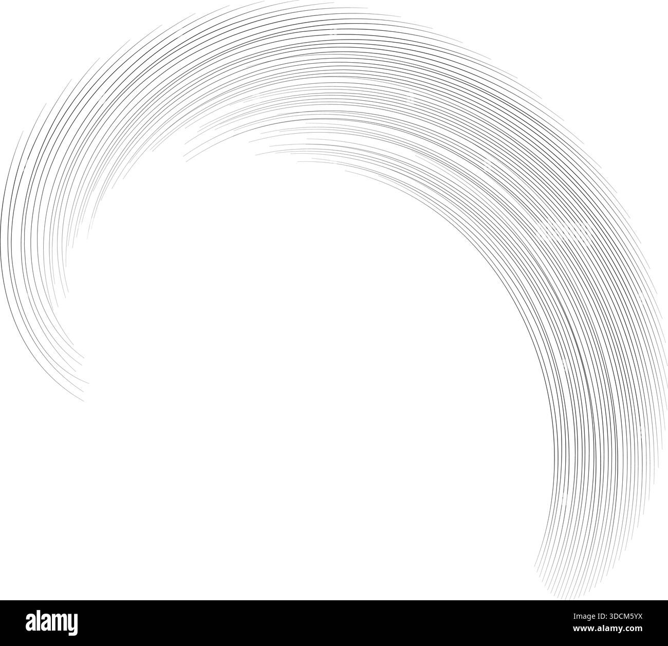 Irregular rays of varying thickness form a vortex inside a semicircle. Stock Vector