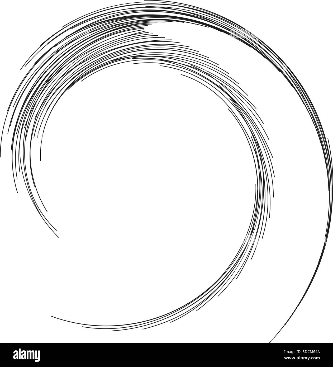Irregular rays form a swirling pattern inside a semicircle, tapering toward the end. Stock Vector