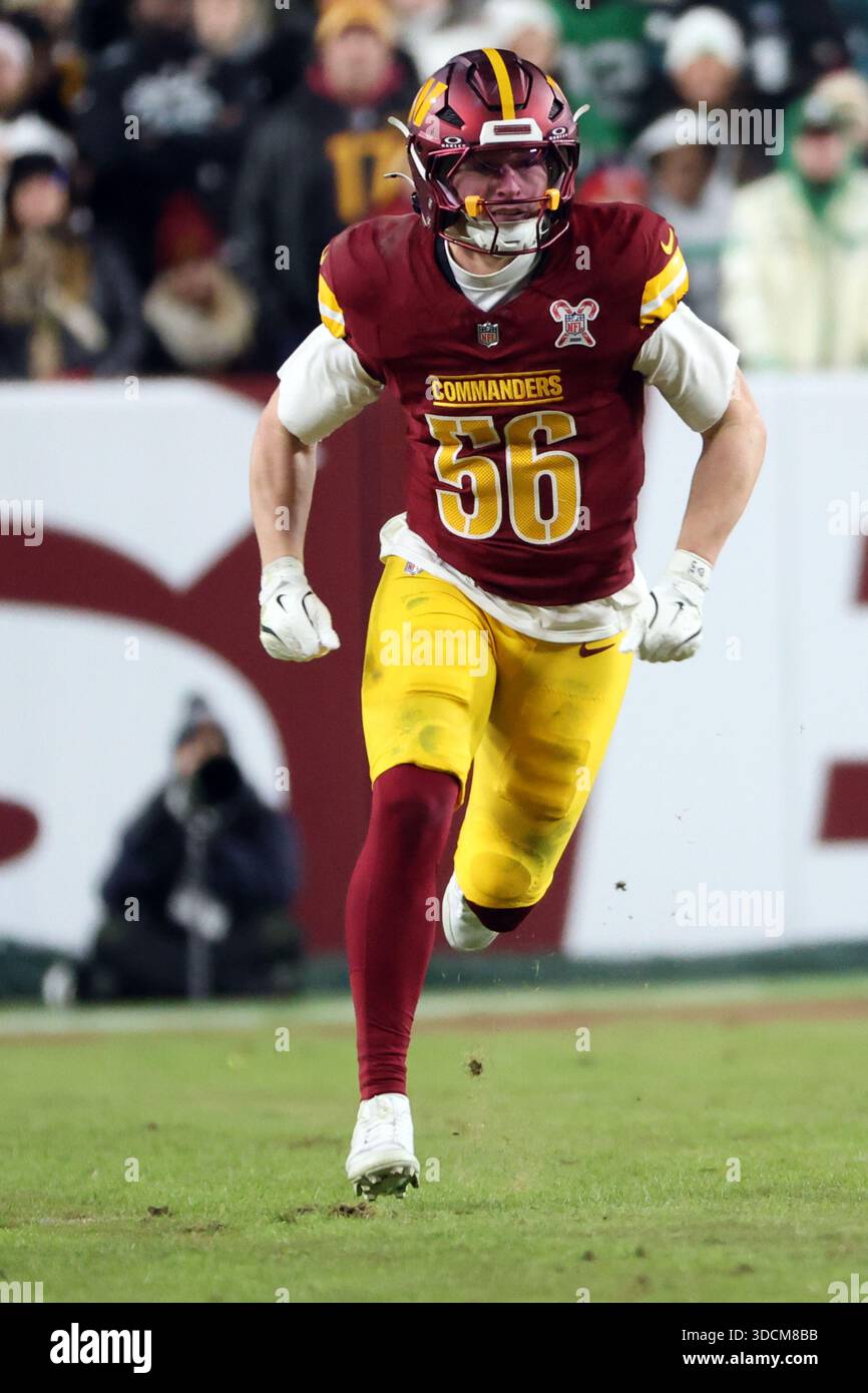 Washington Commanders linebacker Kain Medrano (56) rushes during an NFL ...