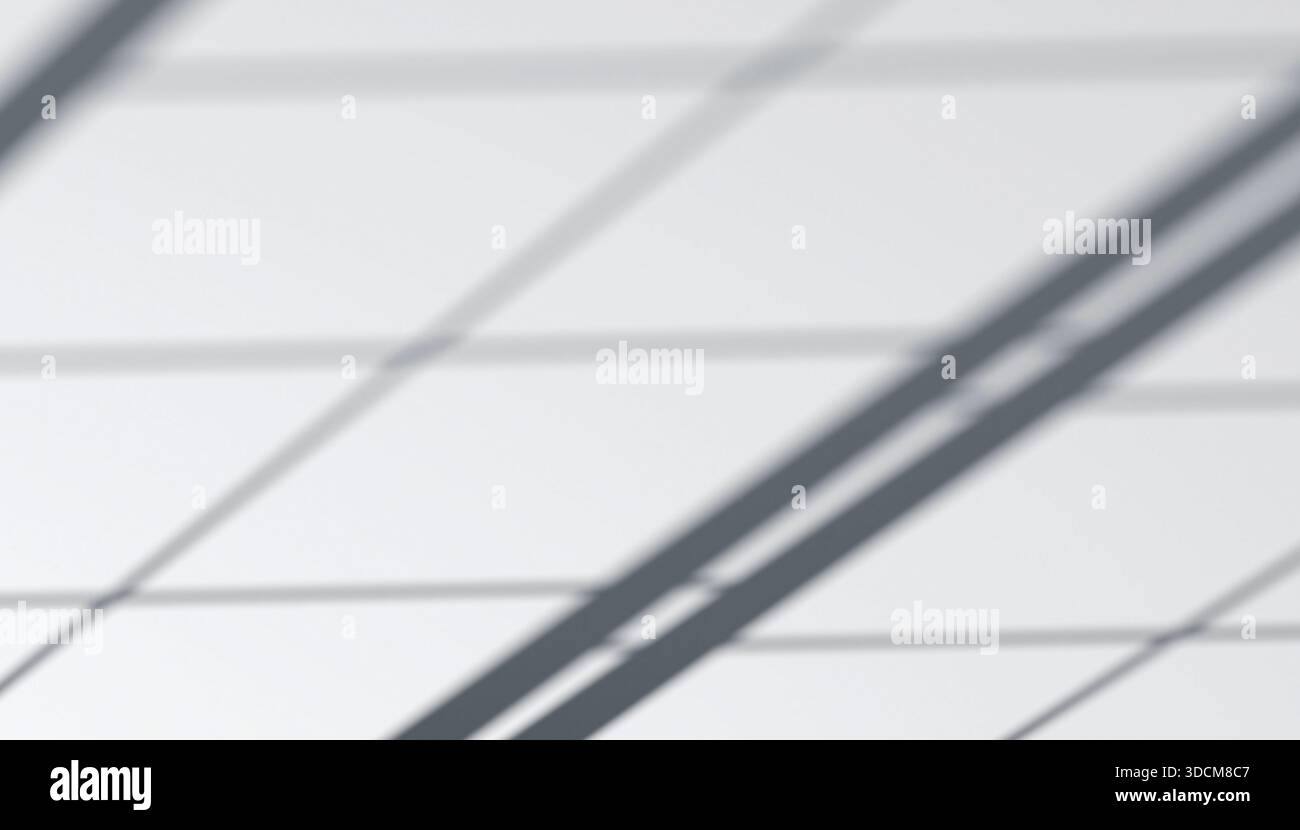 Abstract window sashes shadow falling background, 3d rendering. Sunlight silhouette playing game on wall background. Blurred striped windows blinds fo Stock Photo