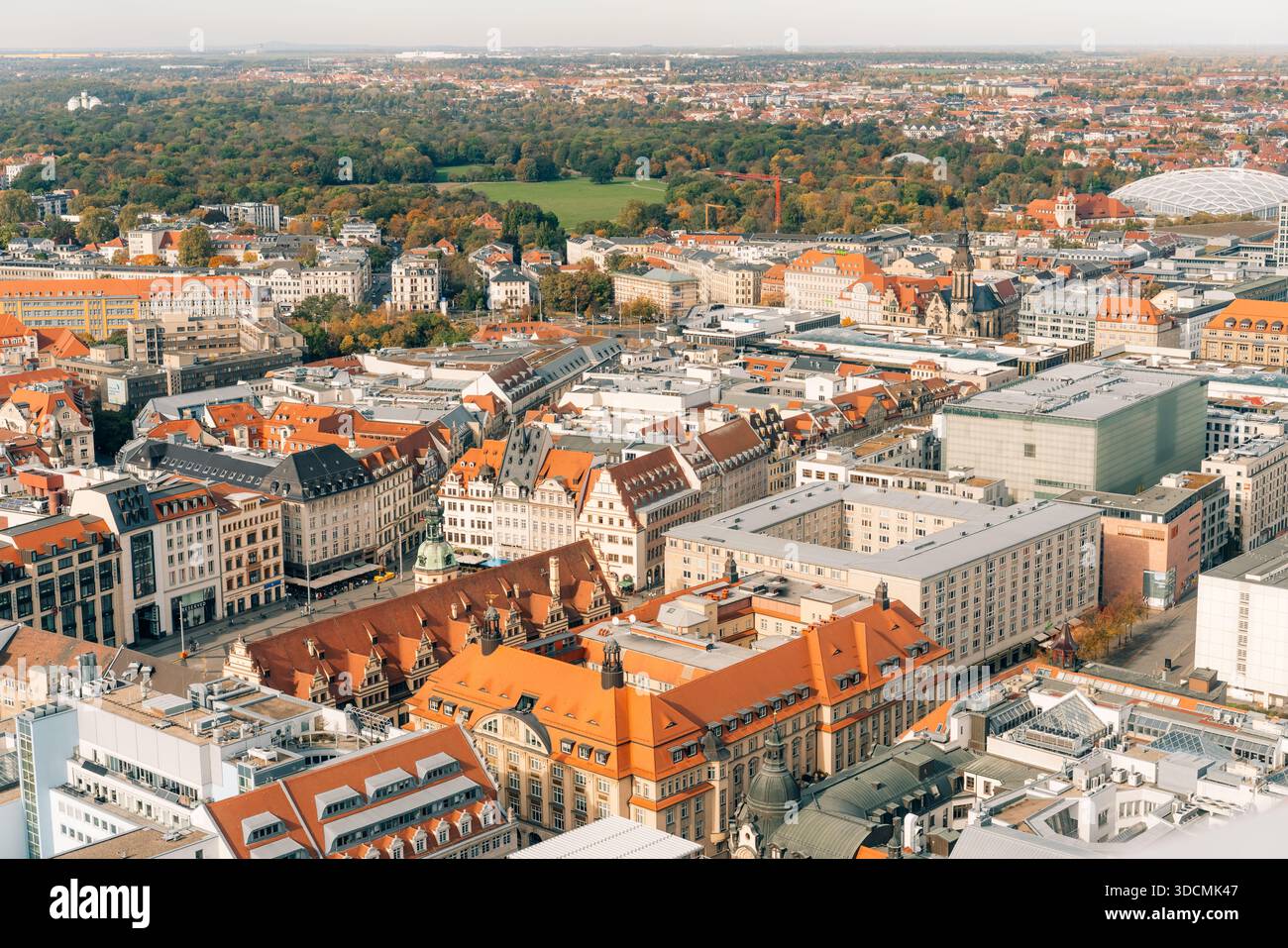The drone aerial view of Leipzig, Germany. Leipzig is the largest